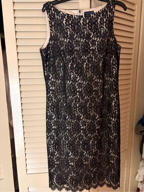 Ann Taylor Black Lace Overlay Sheath with Nude Underlay